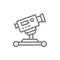 Digital cinema camera on wheels line icon.