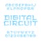 Digital circuit board alphabet font. Digital hi-tech style letters and numbers.