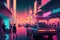 Digital city inside the metaverse with futurist buildings and neon lights. Cyberpunk style. Generative AI