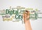 Digital City word cloud and hand with marker concept