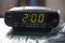 Digital clock closeup displaying 2:00 o`clock.