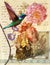 Digital collage of a  Hummingbird With Flowers Still-Life.