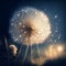 Digital composite of Dandelion against night sky with bokeh Generative AI