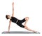 Digital composite of highlighted bones and woman practicing yoga on white background