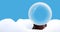 Digital composite image of empty decorative globe on snow against blue background