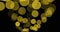 Digital composite image of golden spotted lens flare pattern on black background