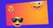Digital composite image of various emoticons on orange label over blue background