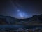 Digital composite Milky Way image of Beautiful landscape image of Llyn Idwal and Devil`s Kitchen in Snowdoina