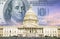 Digital composite: U.S. Capitol with One hundred dollar bill