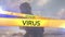 Digital composite video of yellow police tapes with text danger virus quarantine