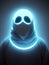 digital composite of white hooded man , hacker ghost monster, Ai generated