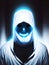 digital composite of white hooded man , hacker ghost monster, Ai generated