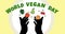 Digital composite of world vegan day with hands juggling fruits and vegetables