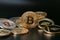 Digital Currency. Bitcoin And Ethereum Coins Close Up