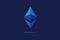 Digital currency Ethereum. Criptocurrency chrystal icon. Symbol of smart technologies on blue background.