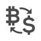 Digital currency money exchange icon, bitcoin, dollar. Fintech blockchain, cryptography, conversion commercial operation