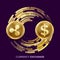 Digital Currency Money Exchange Vector. Ripple Coin, Dollar. Fintech Blockchain. Gold Coins With Digital Stream