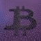 Digital currency symbol with digits 1 and 0 on purple background. Bitcoin sign and binary code perspective view, 3D render, 3D ill