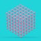 Digital Data Visualization Concept. Abstract Pink Wireframe Atom Mesh Cube in Duotone Style. 3d Rendering