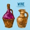 Digital detailed line art wine pitchers