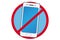 Digital Detox concept. Stop using cellphone zone sign. Gadget addiction social issue. A smartphone in red circle