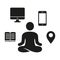 Digital Detox and Yoga Silhouette Icon. Social Media Detoxification Sign. Wellness, Relax, Healthy Lifestyle Glyph