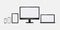 Digital device screen mockup. Gadget templates with blank screens. Laptop, monitor, smartphone and tablet mockups.