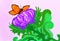 Digital drawing of a butterfly flying towards a purple flower