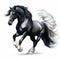 Digital Drawing Of A Stunning Black Horse Running On White Background