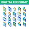 Digital Economy Isometric Icons Set Vector