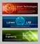 Digital engineering banner set. Computer technology banners with chips vector illustration