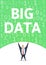 Digital environment, Big Data. Strong man holding bulk of big digital data above his head on white background. Flat