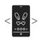 Digital face application black glyph icon. Photo filter bunny ears in smartphone. Pictogram for web page, mobile app, promo. UI UX