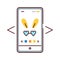 Digital face application color line icon. Photo filter bunny ears in smartphone. Pictogram for web page, mobile app, promo. UI UX