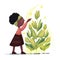 Digital farmer african girl illustration for children books