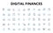 Digital finances linear icons set. Cryptocurrency, Blockchain, Fintech, Mobile payments, E-wallets, Online banking