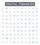 Digital finances vector line icons set. Digital, finances, banking, payments, online, accounts, debit illustration