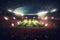 Digital Football or soccer stadium at night with crowd of fans. 3D rendering