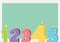 Digital generated image of multiple numerical birthday candles against green pastel background