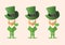 Digital generated image of three leprechaun in green costume smoking against pink background