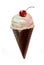 Digital hand drawn vanilla ice cream in the waffel chocolate cone with with cherry