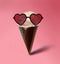 Digital hand drawn vanilla ice cream in the waffel chocolate cone with the sunglasses