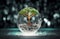 Digital harmony Tree on crystal globe, network background symbolizing tech convergences growth