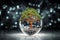 Digital harmony Tree on crystal globe, network background symbolizing tech convergences growth