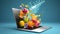 Digital Harvest: Laptop with Fruit. Generative AI