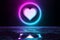 Digital heart holographic icon illuminating the floor with blue and pink neon light 3D rendering