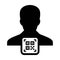 Digital id icon avatar with qr code for biometric identity in vector male user person profile symbol