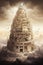 Digital illustration of the biblical tower of Babel