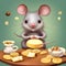 Digital illustration of a cute mouse at a dining table