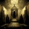 Digital illustration inside the Egyptian pyramids: carved walls and figures around